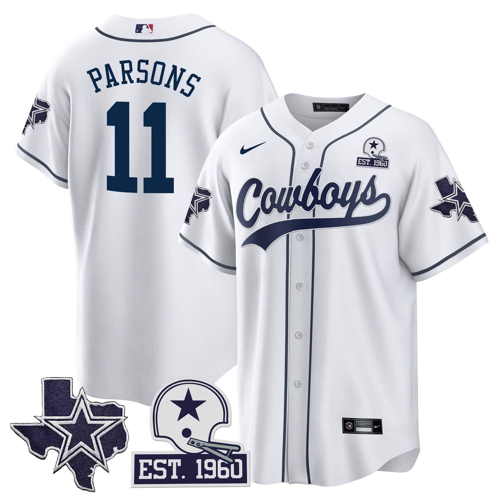 Men Dallas Cowboys 11 Parsons White 2024 Nike Patch Baseball NFL Jersey